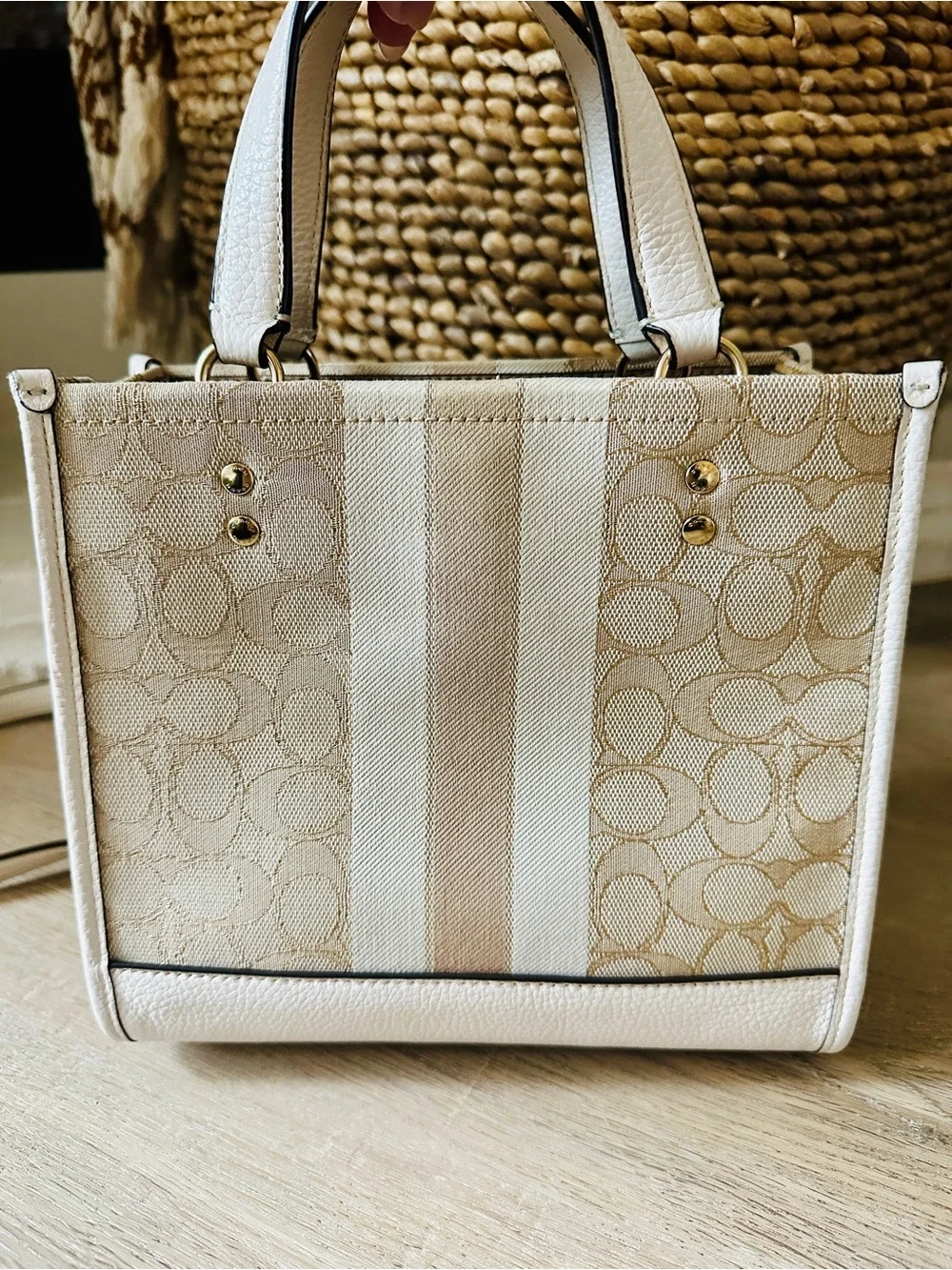 Coach Dempsey Tote 22 | Signature Jacquard Canvas & Pebbled Leather